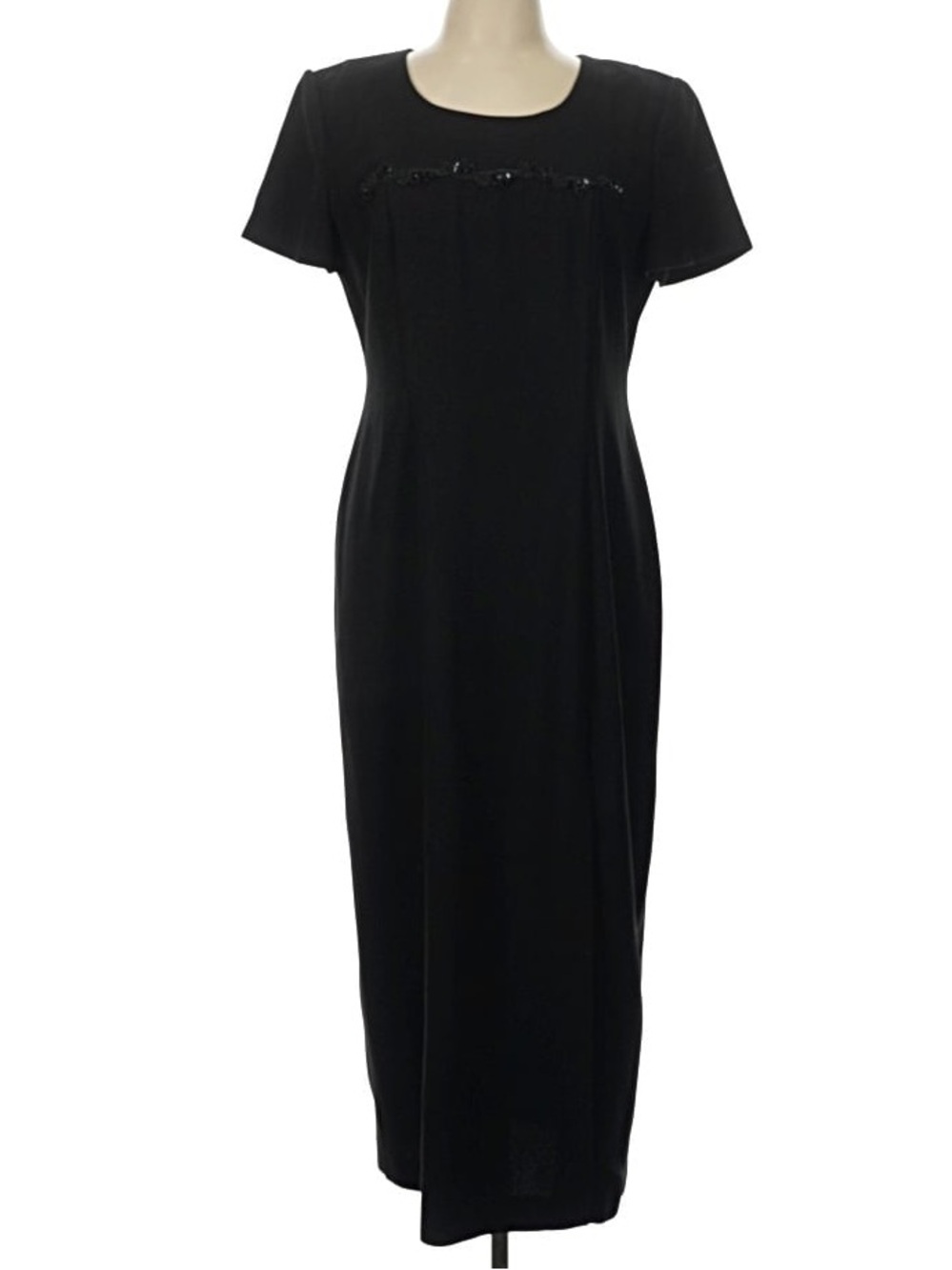Vintage J Roberts Black Beaded Dress Formal Evening Cocktail 90s Maxi Size 14 - Picture 13 of 16